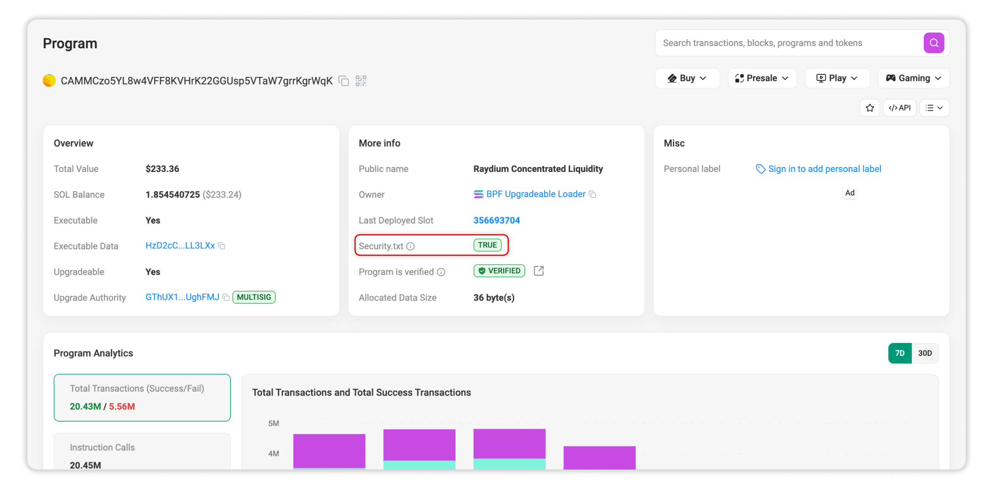 Security.txt status indicator on Program page